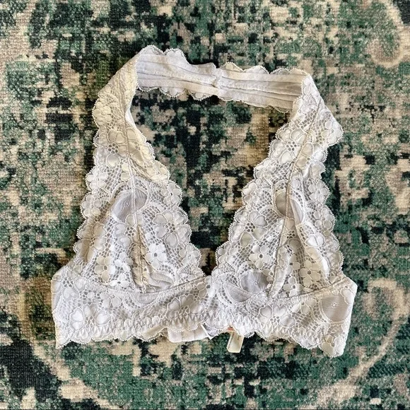 Intimately Free People Light Gray Floral Lace Halter Neck Bralette Size XS - Picture 1 of 10